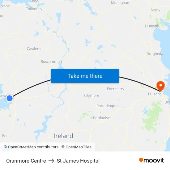 Oranmore Centre to St James Hospital map