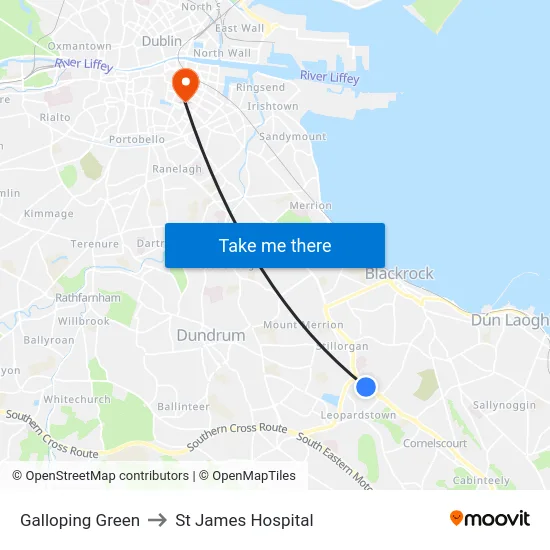 Galloping Green to St James Hospital map