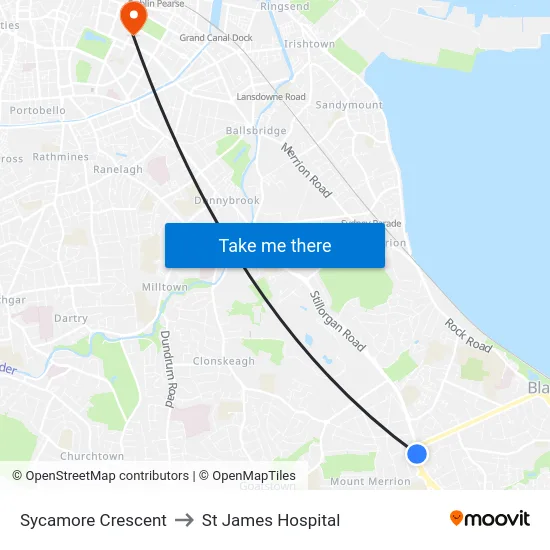 Sycamore Crescent to St James Hospital map