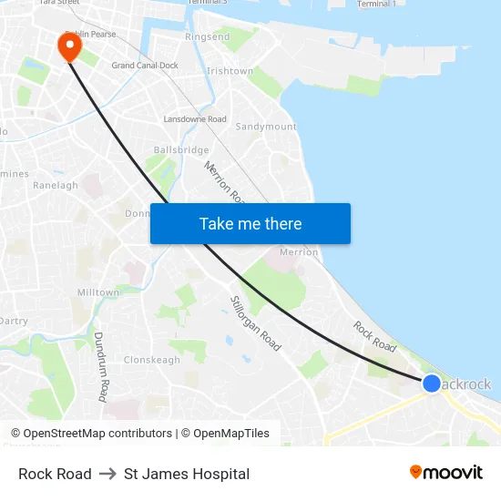 Rock Road to St James Hospital map