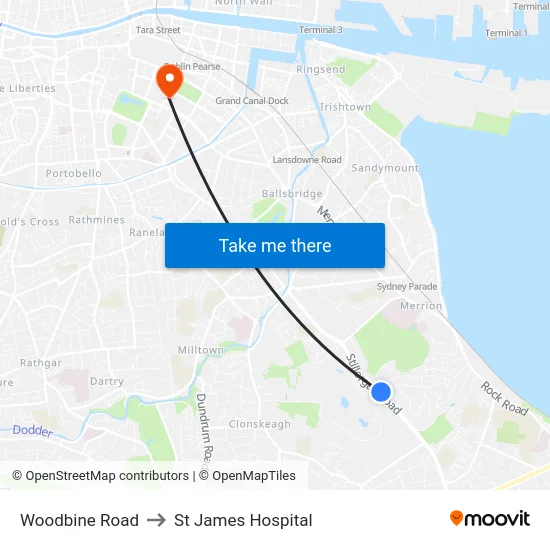 Woodbine Road to St James Hospital map