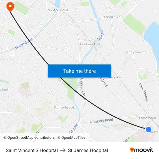 Saint Vincent'S Hospital to St James Hospital map