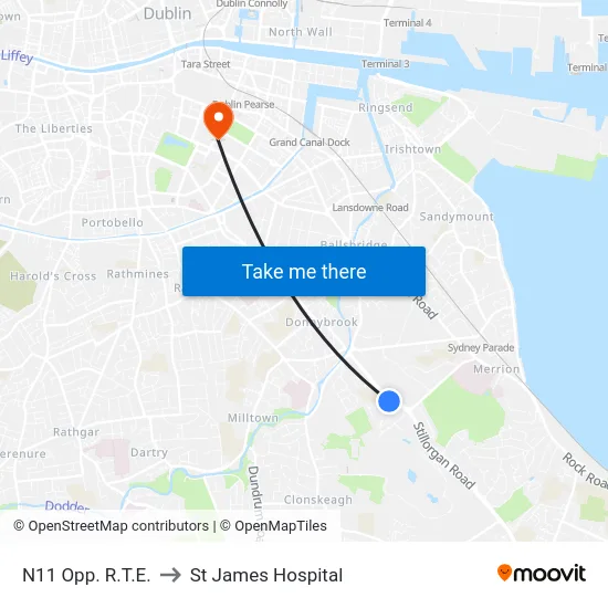 N11 Opp. R.T.E. to St James Hospital map