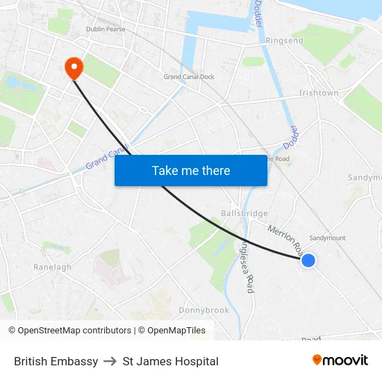 British Embassy to St James Hospital map