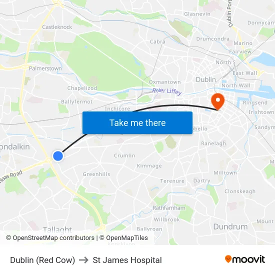 Dublin (Red Cow) to St James Hospital map
