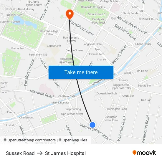Sussex Road to St James Hospital map