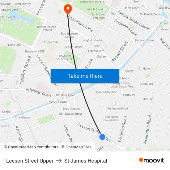 Leeson Street Upper to St James Hospital map