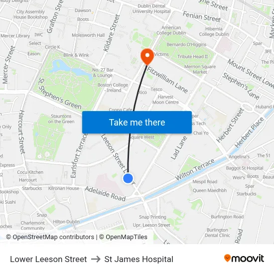 Lower Leeson Street to St James Hospital map