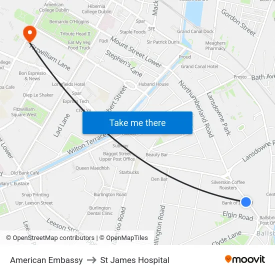 American Embassy to St James Hospital map