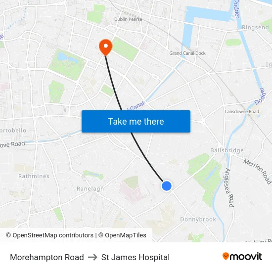 Morehampton Road to St James Hospital map