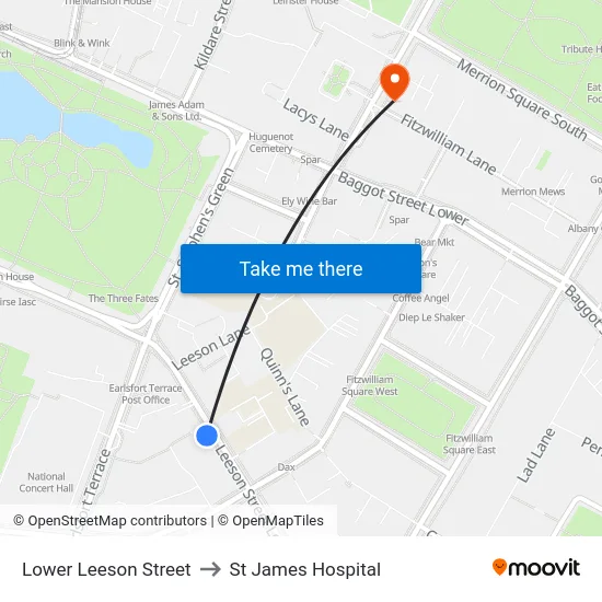 Lower Leeson Street to St James Hospital map