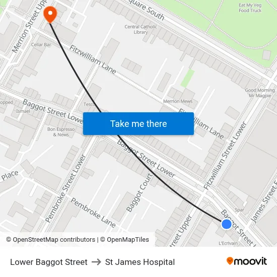 Lower Baggot Street to St James Hospital map