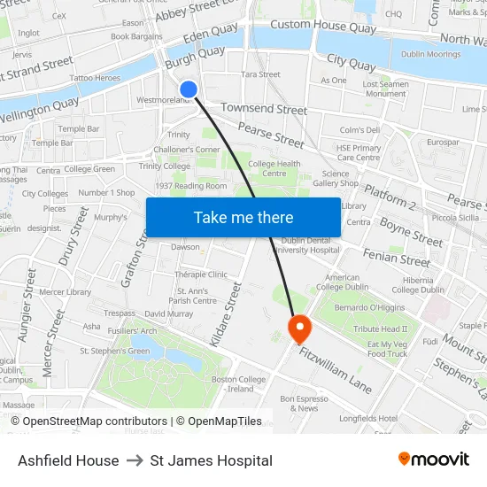 Ashfield House to St James Hospital map