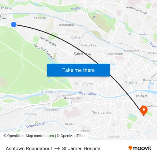 Ashtown Roundabout to St James Hospital map