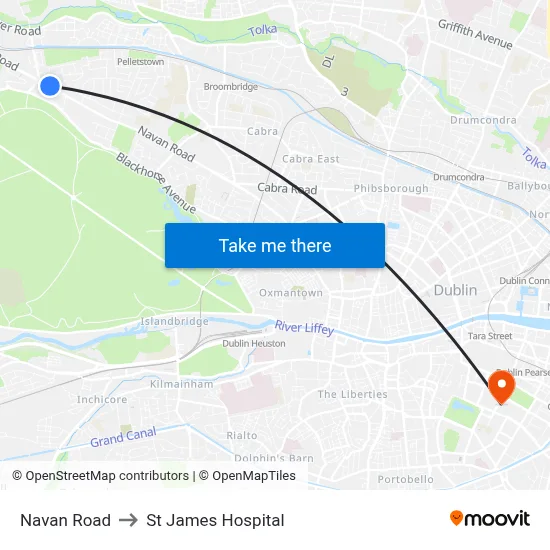 Navan Road to St James Hospital map