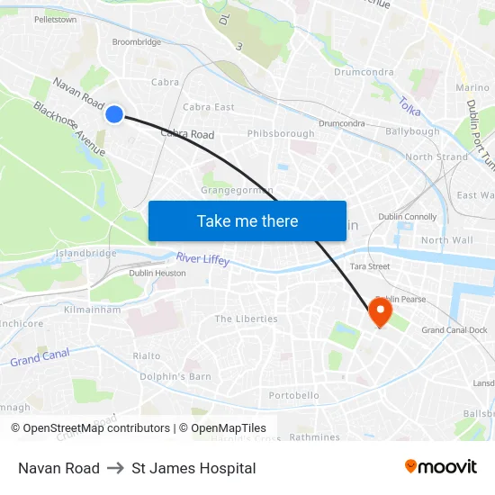 Navan Road to St James Hospital map
