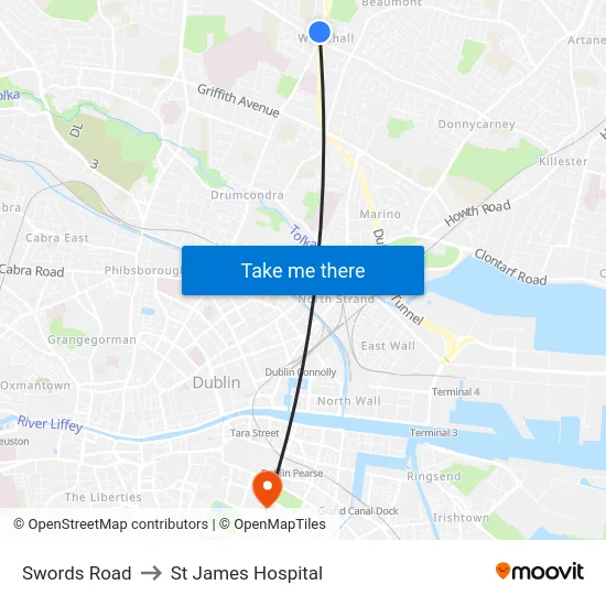 Swords Road to St James Hospital map