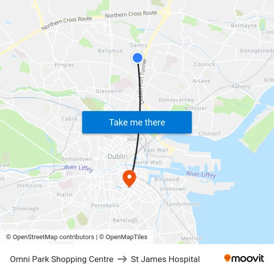 Omni Park Shopping Centre to St James Hospital map