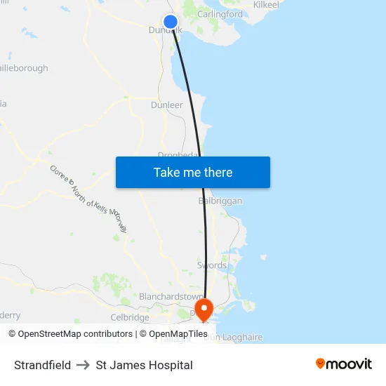 Strandfield to St James Hospital map
