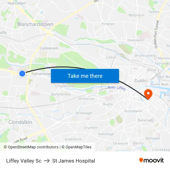 Liffey Valley Sc to St James Hospital map