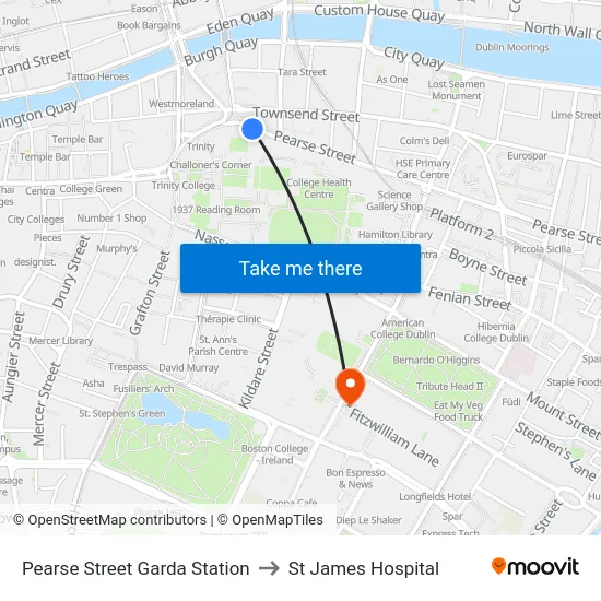Pearse Street Garda Station to St James Hospital map