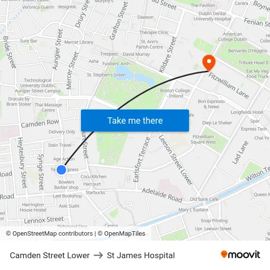 Camden Street Lower to St James Hospital map