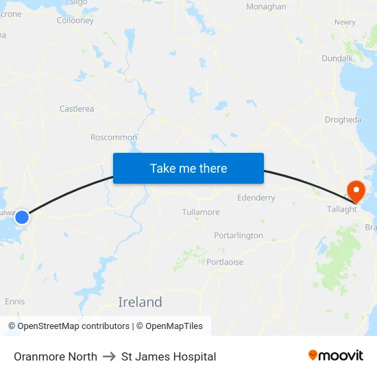 Oranmore North to St James Hospital map