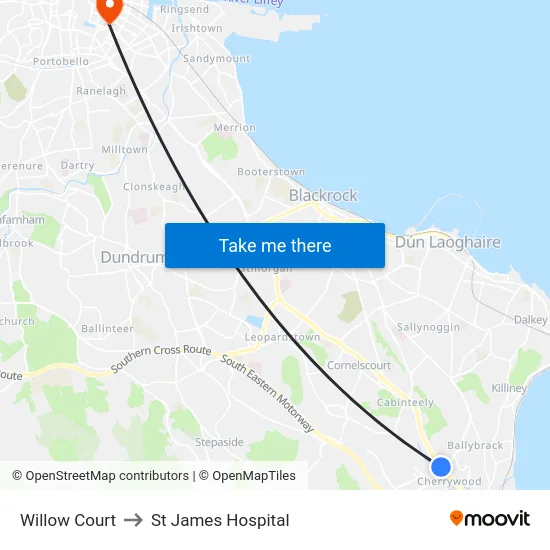 Willow Court to St James Hospital map