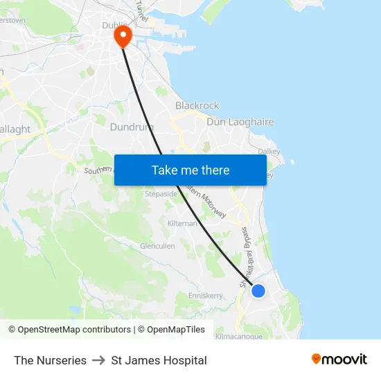 The Nurseries to St James Hospital map