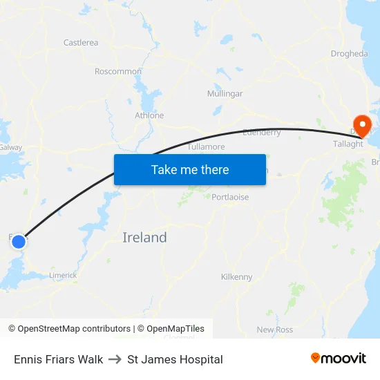Ennis Friars Walk to St James Hospital map