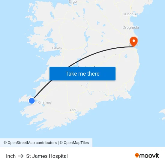 Inch to St James Hospital map