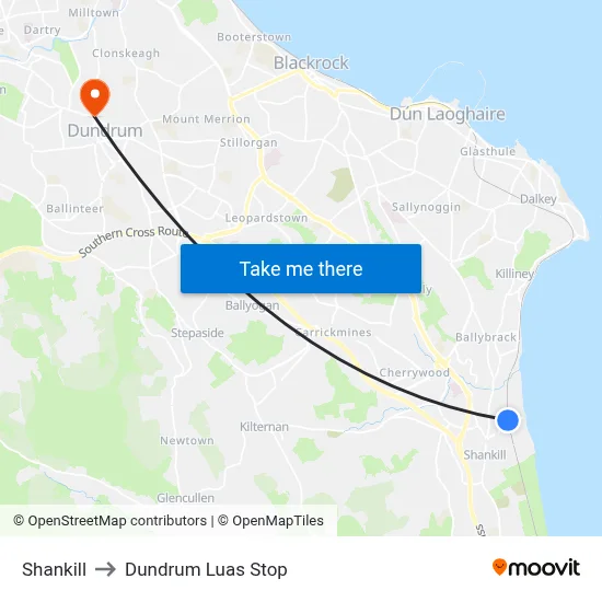 Shankill to Dundrum Luas Stop map