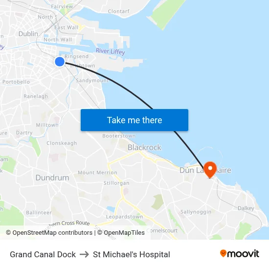 Grand Canal Dock to St Michael's Hospital map
