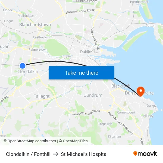 Clondalkin / Fonthill to St Michael's Hospital map