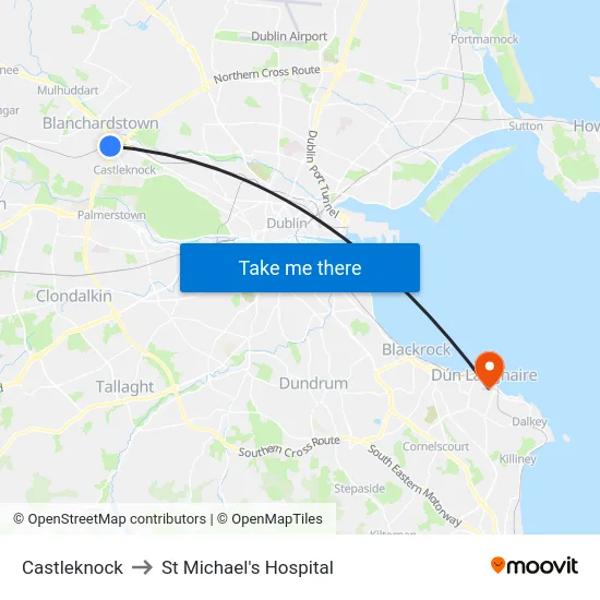 Castleknock to St Michael's Hospital map
