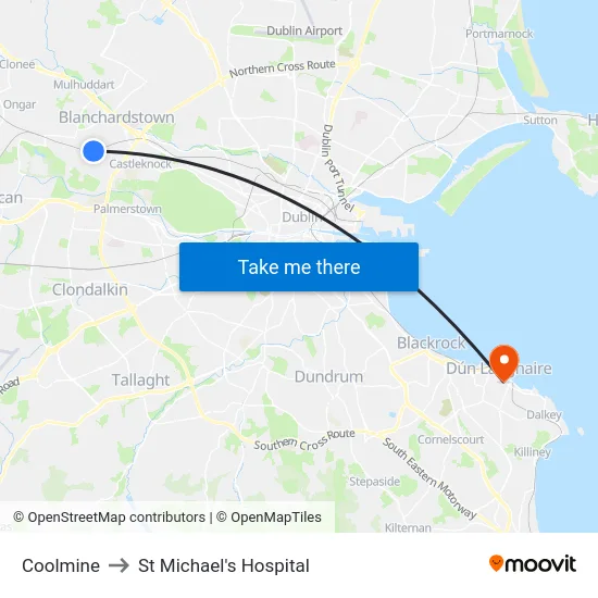 Coolmine to St Michael's Hospital map