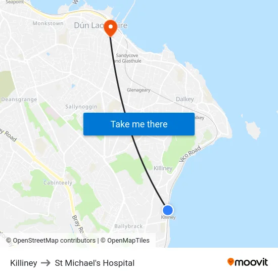Killiney to St Michael's Hospital map
