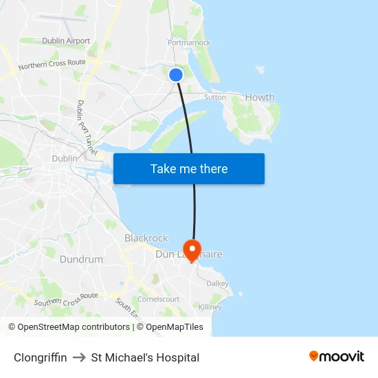 Clongriffin to St Michael's Hospital map