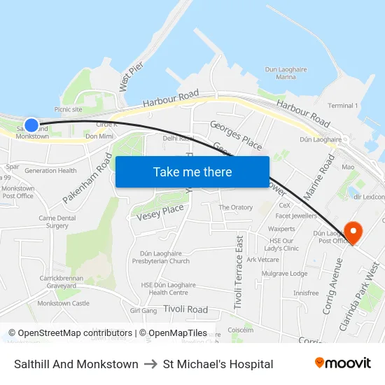 Salthill And Monkstown to St Michael's Hospital map