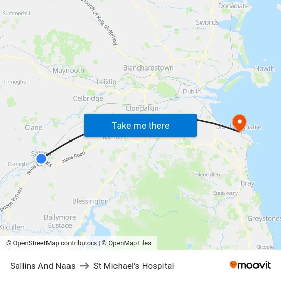 Sallins And Naas to St Michael's Hospital map