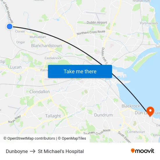 Dunboyne to St Michael's Hospital map