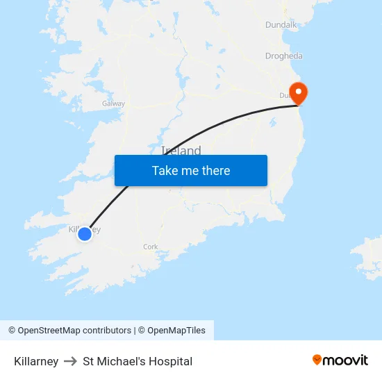 Killarney to St Michael's Hospital map