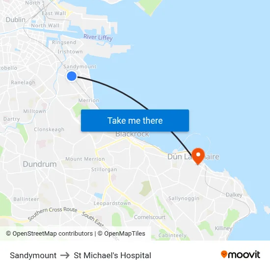 Sandymount to St Michael's Hospital map