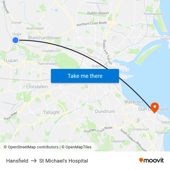Hansfield to St Michael's Hospital map