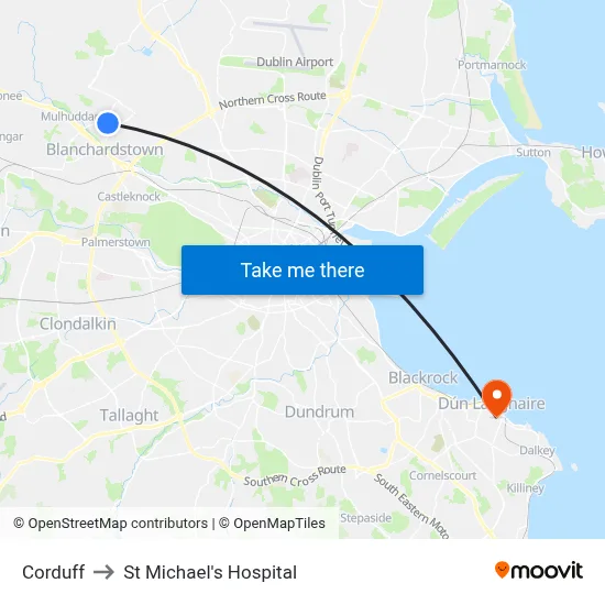 Corduff to St Michael's Hospital map