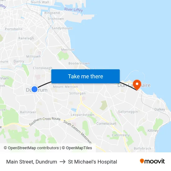 Main Street, Dundrum to St Michael's Hospital map