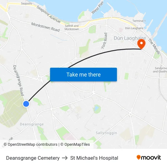 Deansgrange Cemetery to St Michael's Hospital map