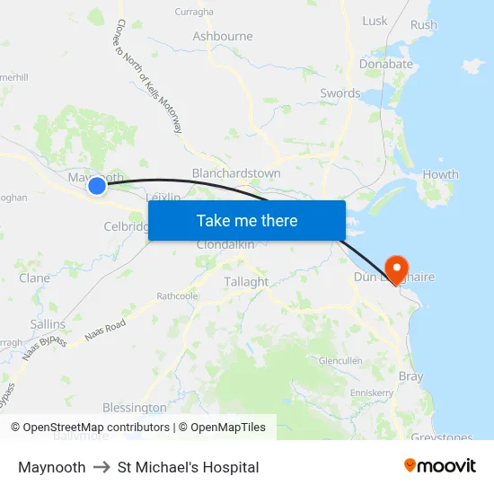 Maynooth to St Michael's Hospital map