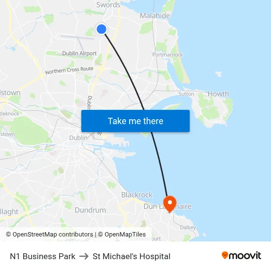 N1 Business Park to St Michael's Hospital map