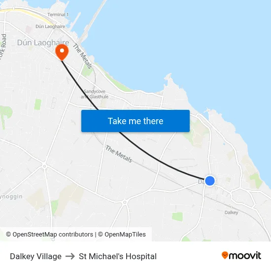 Dalkey Village to St Michael's Hospital map